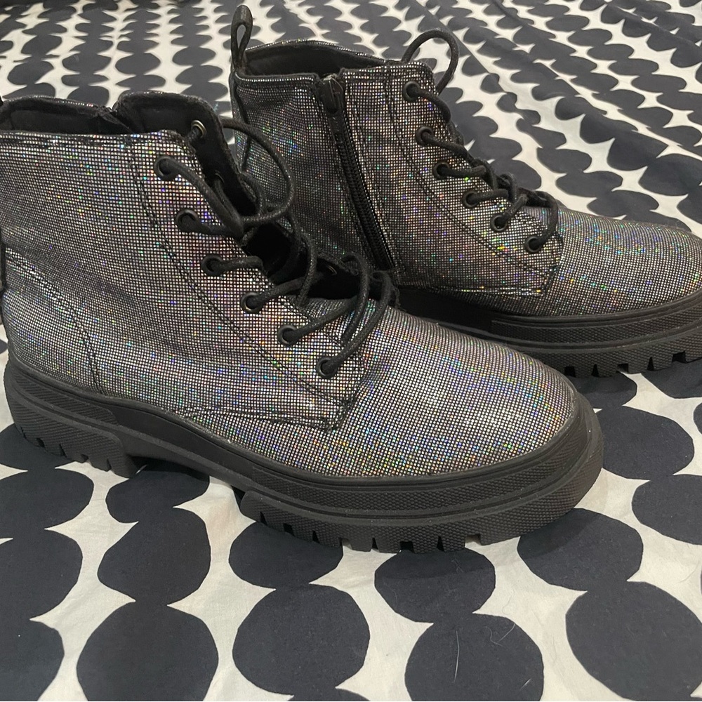 NWT Zara Holographic Combat Ankle Boots, W 7.5